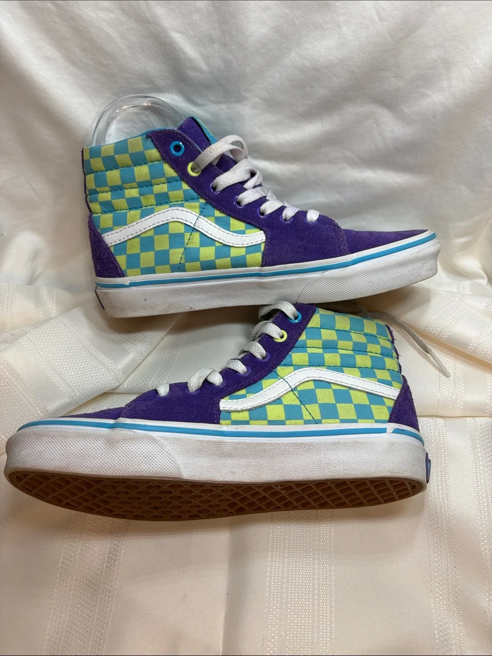 Vans Sk8-Hi Crazy Check-Ultraviolet High Top Sneakers in Purple, Blue & Lime